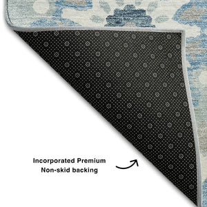 HomeRoots 8' X 10' Sky Blue & Ivory Medallion Area Rug - Washable, UV Protected, Durable for High-Traffic Areas 664066