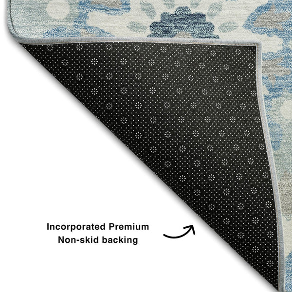HomeRoots 8' X 10' Sky Blue & Ivory Medallion Area Rug - Washable, UV Protected, Durable for High-Traffic Areas 664066