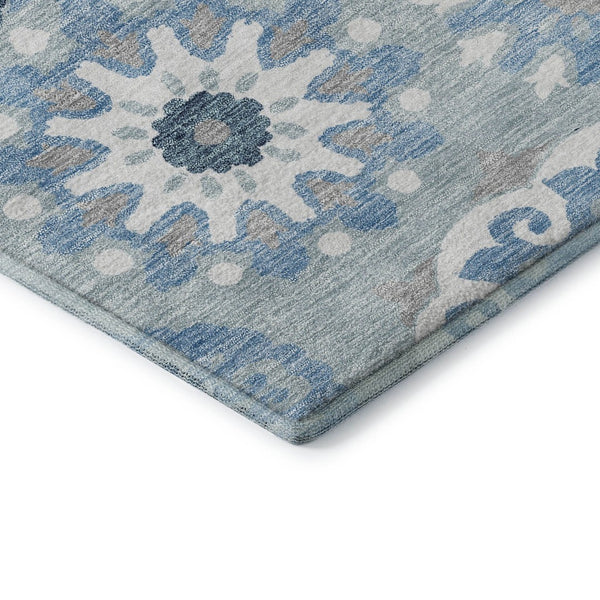 HomeRoots 8' X 10' Sky Blue & Ivory Medallion Area Rug - Washable, UV Protected, Durable for High-Traffic Areas 664066
