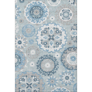 HomeRoots 8' X 10' Sky Blue & Ivory Medallion Area Rug - Washable, UV Protected, Durable for High-Traffic Areas 664066
