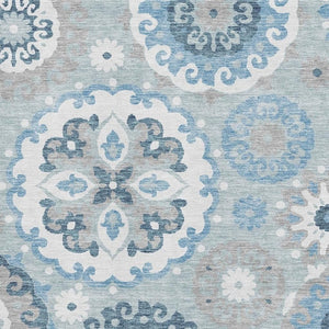 HomeRoots 9' X 12' Sky Blue Ivory Medallion Area Rug – Stylish, Washable, UV Protected, Perfect for Families! 664067