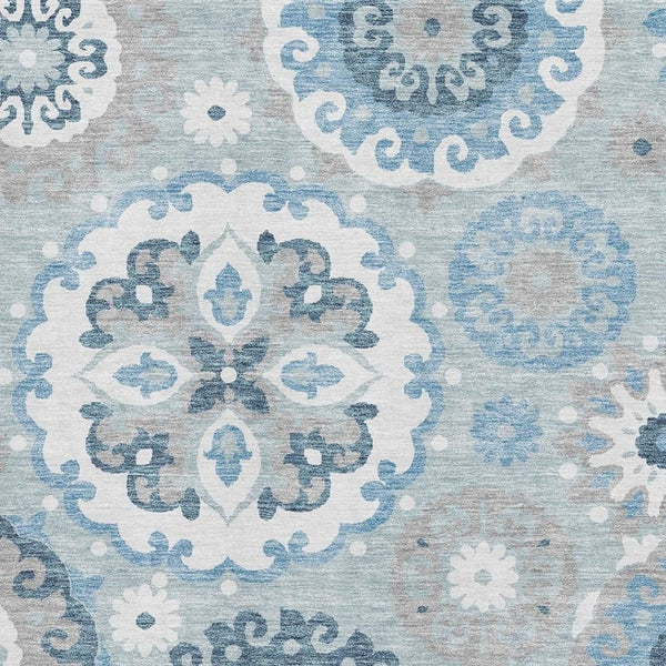 HomeRoots 9' X 12' Sky Blue Ivory Medallion Area Rug – Stylish, Washable, UV Protected, Perfect for Families! 664067