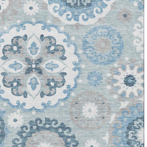 HomeRoots 10' Sky Blue & Ivory Medallion Washable Area Rug – Durable, UV-Protected Design for Every Space! 664068