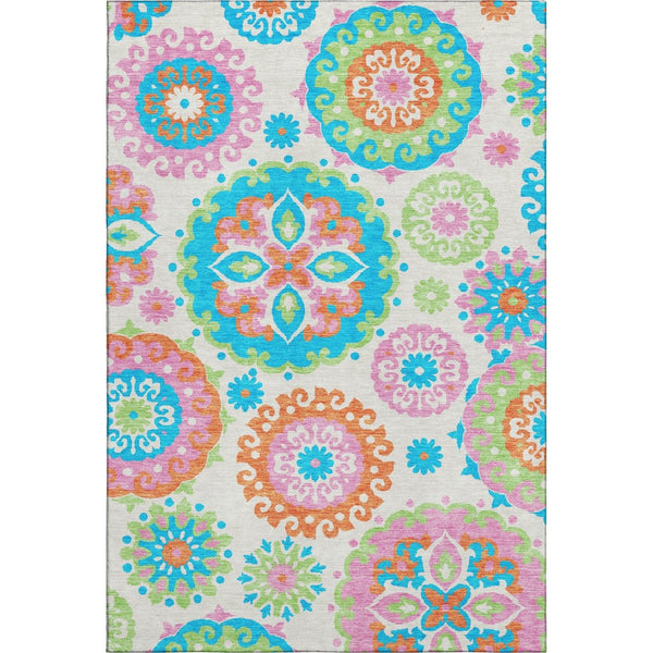 HomeRoots 10' Vibrant Medallion Washable Area Rug - Orange & Teal Design, UV Protection for High-Traffic Spaces 664086