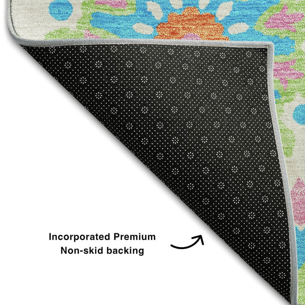 HomeRoots 10' Vibrant Medallion Washable Area Rug - Orange & Teal Design, UV Protection for High-Traffic Spaces 664086