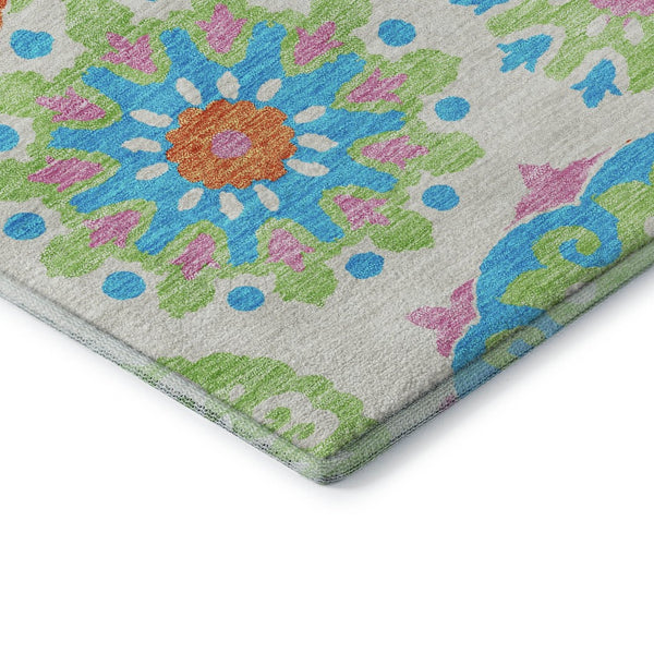 HomeRoots 10' Vibrant Medallion Washable Area Rug - Orange & Teal Design, UV Protection for High-Traffic Spaces 664086