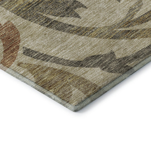 HomeRoots 5' X 8' Washable Floral Area Rug with UV Protection – Elegant Beige, Gold & Brown for Home Durability 664088