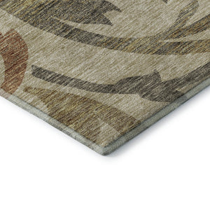 HomeRoots 8' Beige Gold and Brown Floral Round Rug - Washable, UV Protected, Durable Design for Any Space! 664089