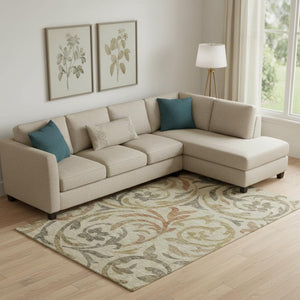 HomeRoots 8' X 10' Washable Floral Area Rug in Beige, Gold & Brown - UV Protected, Stain Resistant, Family-Friendly 664090