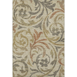 HomeRoots 8' X 10' Washable Floral Area Rug in Beige, Gold & Brown - UV Protected, Stain Resistant, Family-Friendly 664090