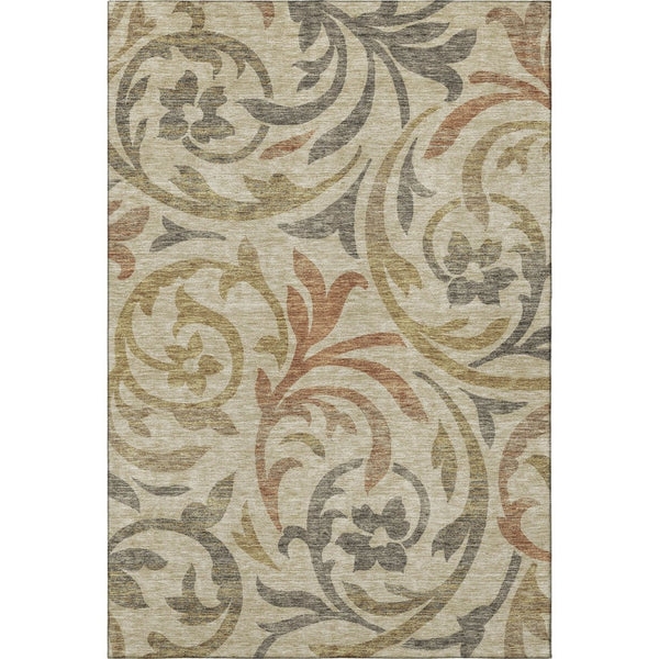 HomeRoots 8' X 10' Washable Floral Area Rug in Beige, Gold & Brown - UV Protected, Stain Resistant, Family-Friendly 664090