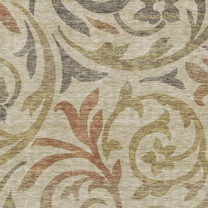 HomeRoots 10' X 14' Beige Gold and Brown Floral Washable Area Rug with UV Protection for Family Spaces & Patios 664092