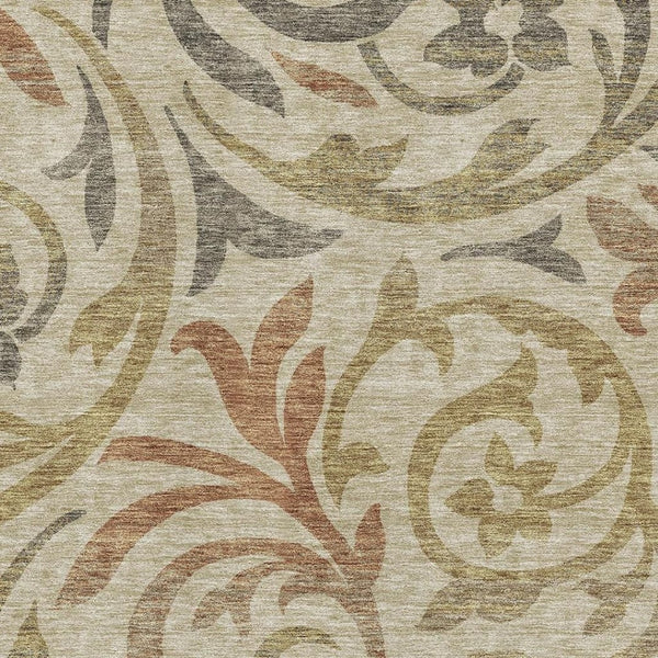 HomeRoots 10' X 14' Beige Gold and Brown Floral Washable Area Rug with UV Protection for Family Spaces & Patios 664092