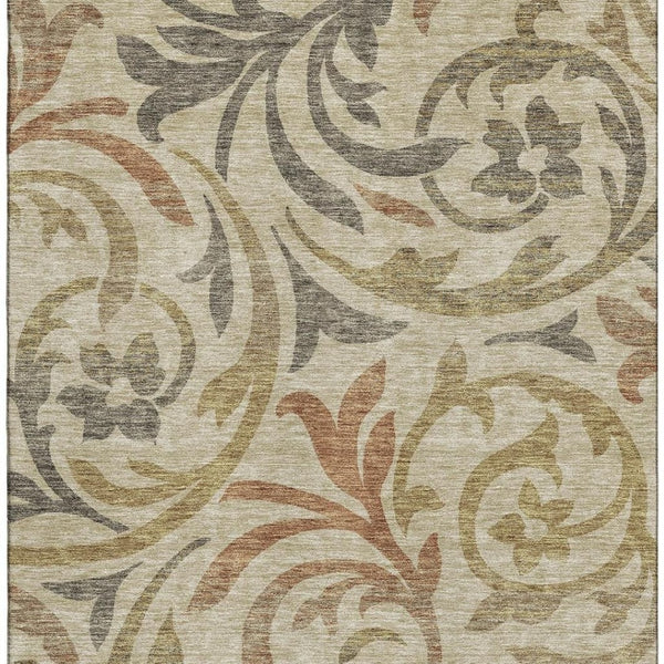 HomeRoots 10' X 14' Beige Gold and Brown Floral Washable Area Rug with UV Protection for Family Spaces & Patios 664092