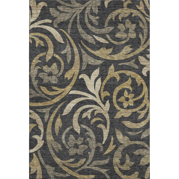 HomeRoots 5' X 8' Stylish Black Gold Beige Floral Area Rug - Washable, UV Protected, Perfect for High Traffic Areas! 664094
