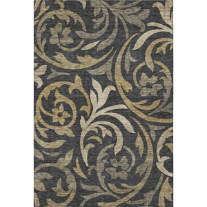 HomeRoots 5' X 8' Stylish Black Gold Beige Floral Area Rug - Washable, UV Protected, Perfect for High Traffic Areas! 664094
