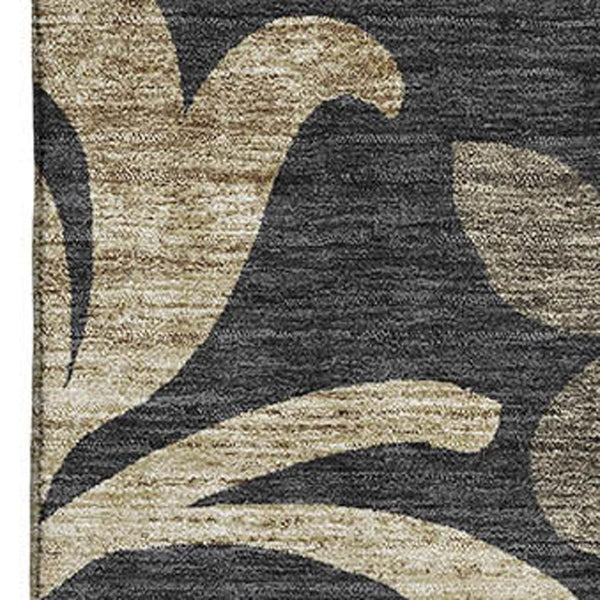 HomeRoots 8' X 10' Elegant Black Gold Beige Floral Area Rug - Washable, UV Protected, Durable & Stylish Design 664096