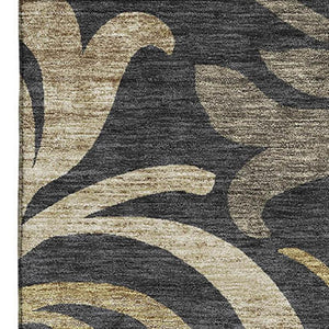 HomeRoots 8' X 10' Elegant Black Gold Beige Floral Area Rug - Washable, UV Protected, Durable & Stylish Design 664096