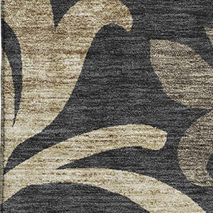 HomeRoots 9' X 12' Washable Black Gold Beige Floral Area Rug with UV Protection for Stylish, Durable Living Spaces 664097
