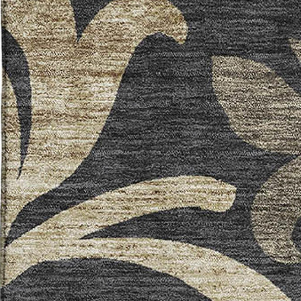 HomeRoots 9' X 12' Washable Black Gold Beige Floral Area Rug with UV Protection for Stylish, Durable Living Spaces 664097
