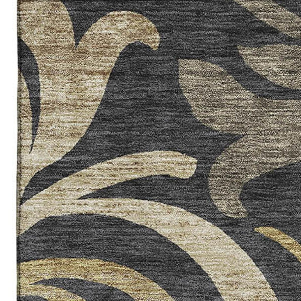 HomeRoots 9' X 12' Washable Black Gold Beige Floral Area Rug with UV Protection for Stylish, Durable Living Spaces 664097