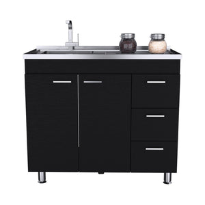 English Elm Utility Sink Cabinet with Enclosed Storage in Matte Black for Modern Kitchen Spaces B092S00269