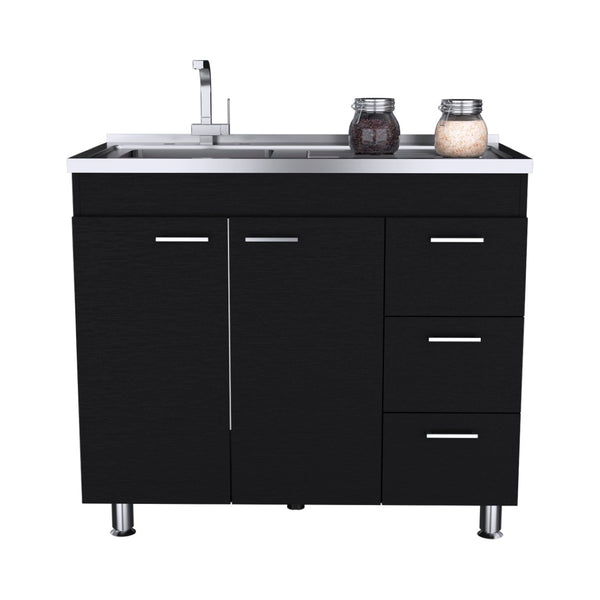 English Elm Utility Sink Cabinet with Enclosed Storage in Matte Black for Modern Kitchen Spaces B092S00269