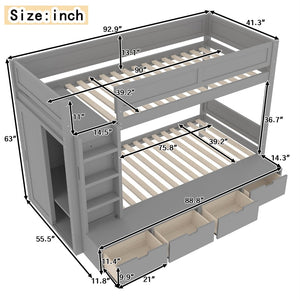 English Elm Twin Triple Bunk Bed Metal L-shaped Frame Sleeps Three Kids White Finish W1580S00474