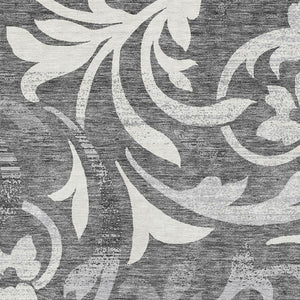 HomeRoots 5' Charcoal Silver & Gray Floral Area Rug - Washable, Fade-Resistant, UV Protected for Homes 664106