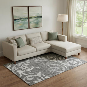 HomeRoots 8' X 10' Charcoal Floral Area Rug – Washable, UV-Protected, Stylish & Durable for High-Traffic Areas 664108