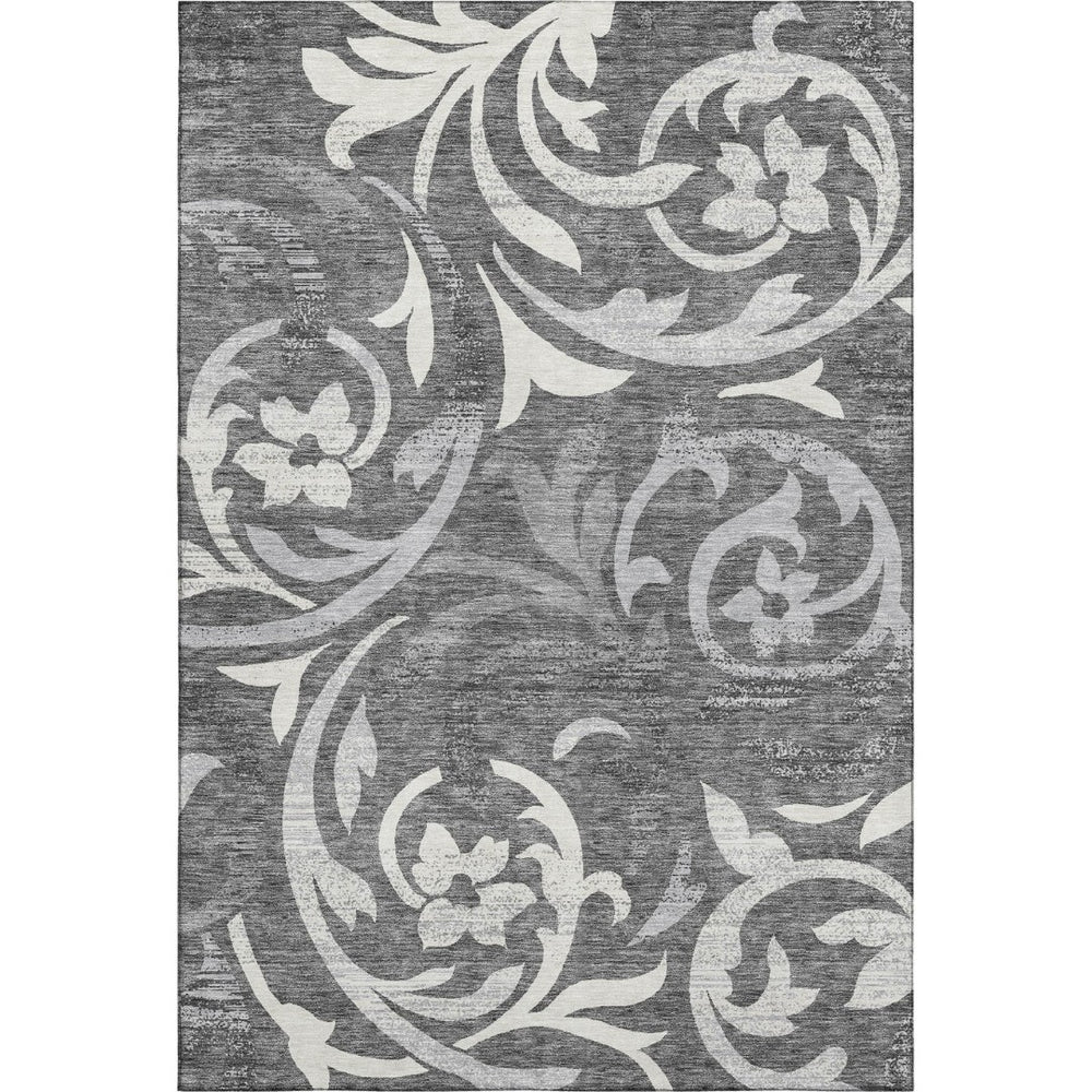 HomeRoots 8' X 10' Charcoal Floral Area Rug – Washable, UV-Protected, Stylish & Durable for High-Traffic Areas 664108