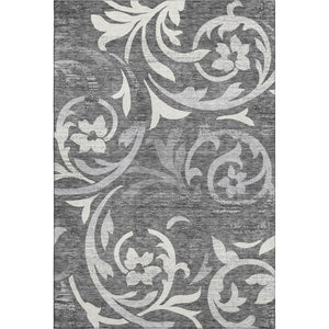 HomeRoots 8' X 10' Charcoal Floral Area Rug – Washable, UV-Protected, Stylish & Durable for High-Traffic Areas 664108