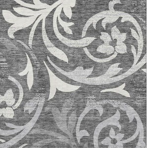 HomeRoots 8' X 10' Charcoal Floral Area Rug – Washable, UV-Protected, Stylish & Durable for High-Traffic Areas 664108