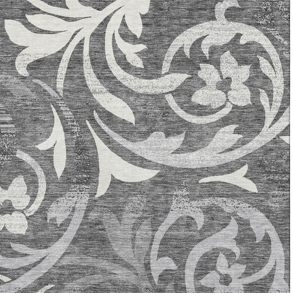 HomeRoots 8' X 10' Charcoal Floral Area Rug – Washable, UV-Protected, Stylish & Durable for High-Traffic Areas 664108
