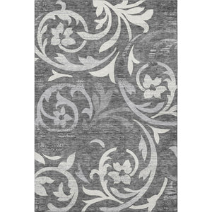 HomeRoots 8' X 10' Charcoal Floral Area Rug – Washable, UV-Protected, Stylish & Durable for High-Traffic Areas 664108