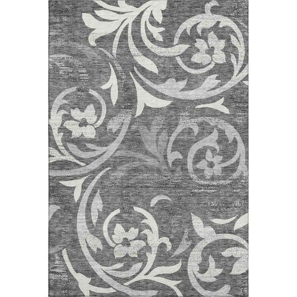 HomeRoots 9' X 12' Charcoal Floral Area Rug - Washable, UV-Protected, Durable, Perfect for High-Traffic Homes 664109