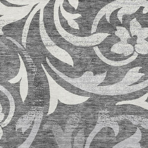 HomeRoots 9' X 12' Charcoal Floral Area Rug - Washable, UV-Protected, Durable, Perfect for High-Traffic Homes 664109