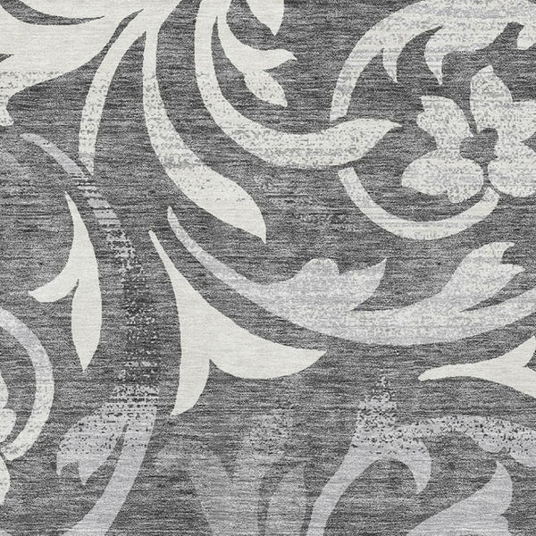 HomeRoots 9' X 12' Charcoal Floral Area Rug - Washable, UV-Protected, Durable, Perfect for High-Traffic Homes 664109
