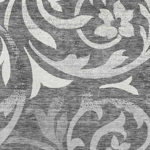 HomeRoots 10' Charcoal Silver & Gray Floral Washable Area Rug - Durable, UV-Protected, Stylish for Any Space 664110