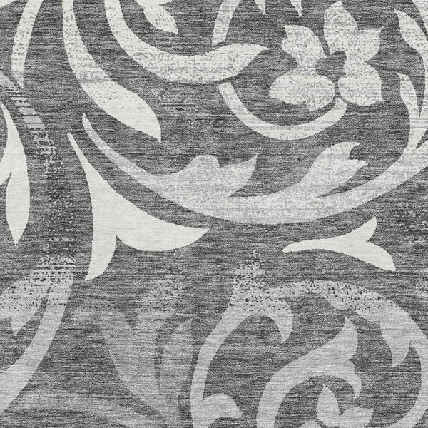 HomeRoots 10' Charcoal Silver & Gray Floral Washable Area Rug - Durable, UV-Protected, Stylish for Any Space 664110