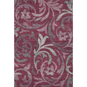 HomeRoots 5' X 8' Burgundy Gray Silver Floral Area Rug - Washable, Stain Resistant, UV Protected for Homes 664112