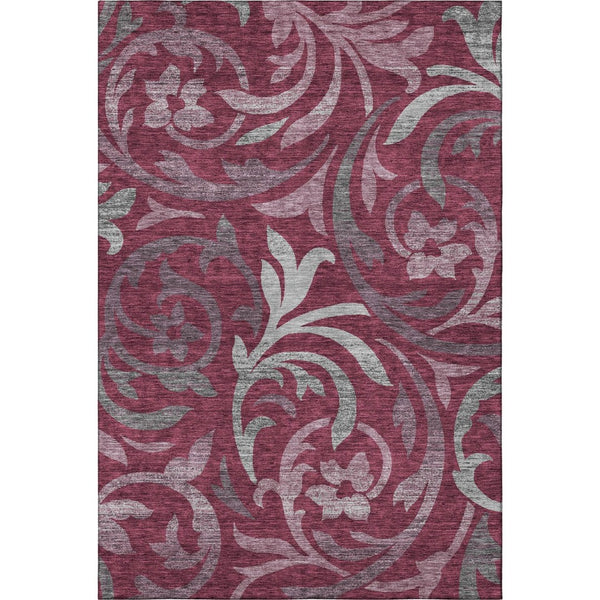 HomeRoots 5' X 8' Burgundy Gray Silver Floral Area Rug - Washable, Stain Resistant, UV Protected for Homes 664112