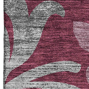 HomeRoots 8' X 10' Burgundy Gray Silver Floral Area Rug - Durable, Washable, UV-Protected for Family Spaces 664114