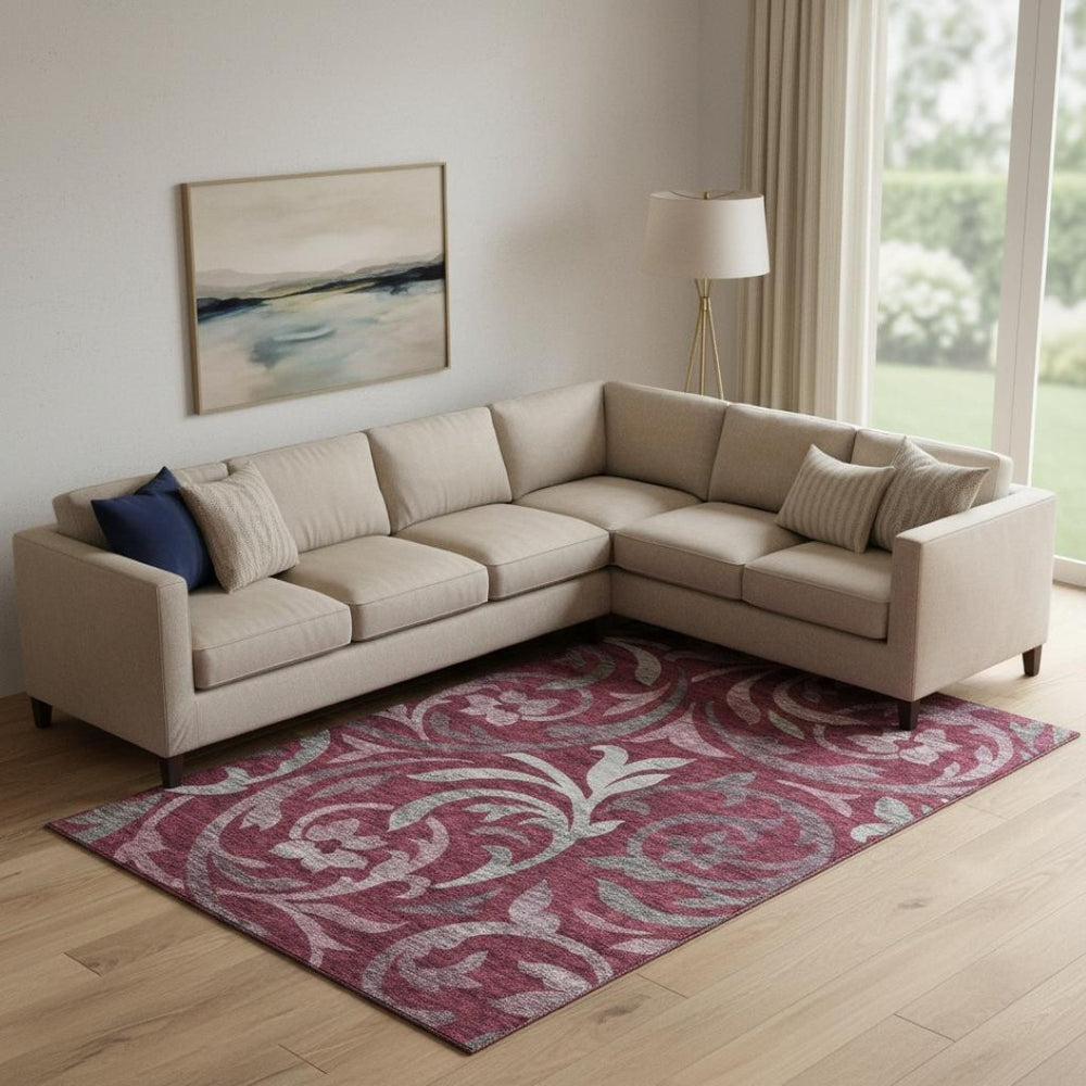 HomeRoots 9' X 12' Elegant Burgundy Gray Floral Area Rug - Washable, UV Protected, Stain Resistant, Durable Design 664115