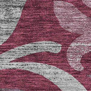 HomeRoots 9' X 12' Elegant Burgundy Gray Floral Area Rug - Washable, UV Protected, Stain Resistant, Durable Design 664115