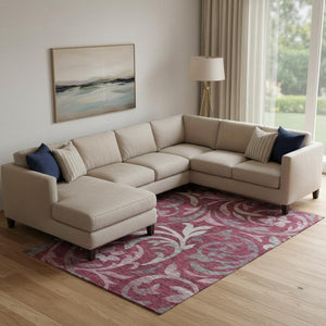 HomeRoots 10' Burgundy Gray Silver Floral Washable Area Rug - Durable, Stylish, UV Protected for Large Spaces 664116