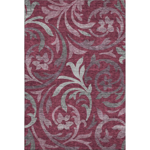 HomeRoots 10' Burgundy Gray Silver Floral Washable Area Rug - Durable, Stylish, UV Protected for Large Spaces 664116