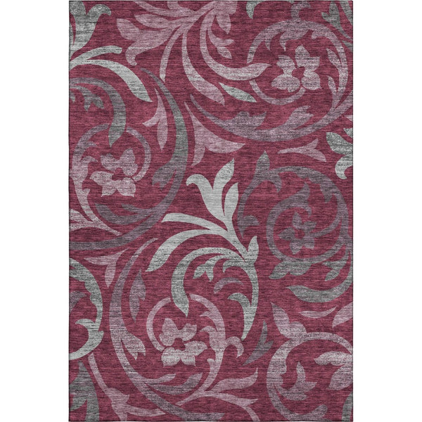 HomeRoots 10' Burgundy Gray Silver Floral Washable Area Rug - Durable, Stylish, UV Protected for Large Spaces 664116