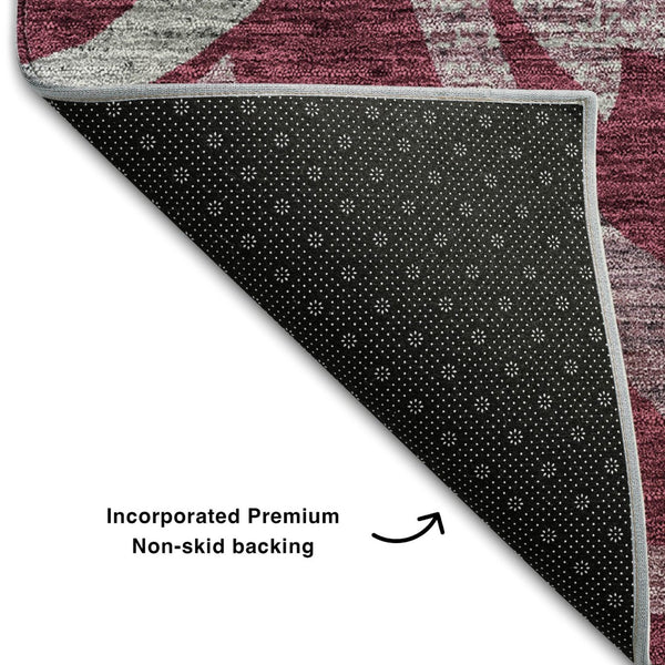HomeRoots 10' Burgundy Gray Silver Floral Washable Area Rug - Durable, Stylish, UV Protected for Large Spaces 664116