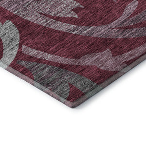 HomeRoots 10' Burgundy Gray Silver Floral Washable Area Rug - Durable, Stylish, UV Protected for Large Spaces 664116